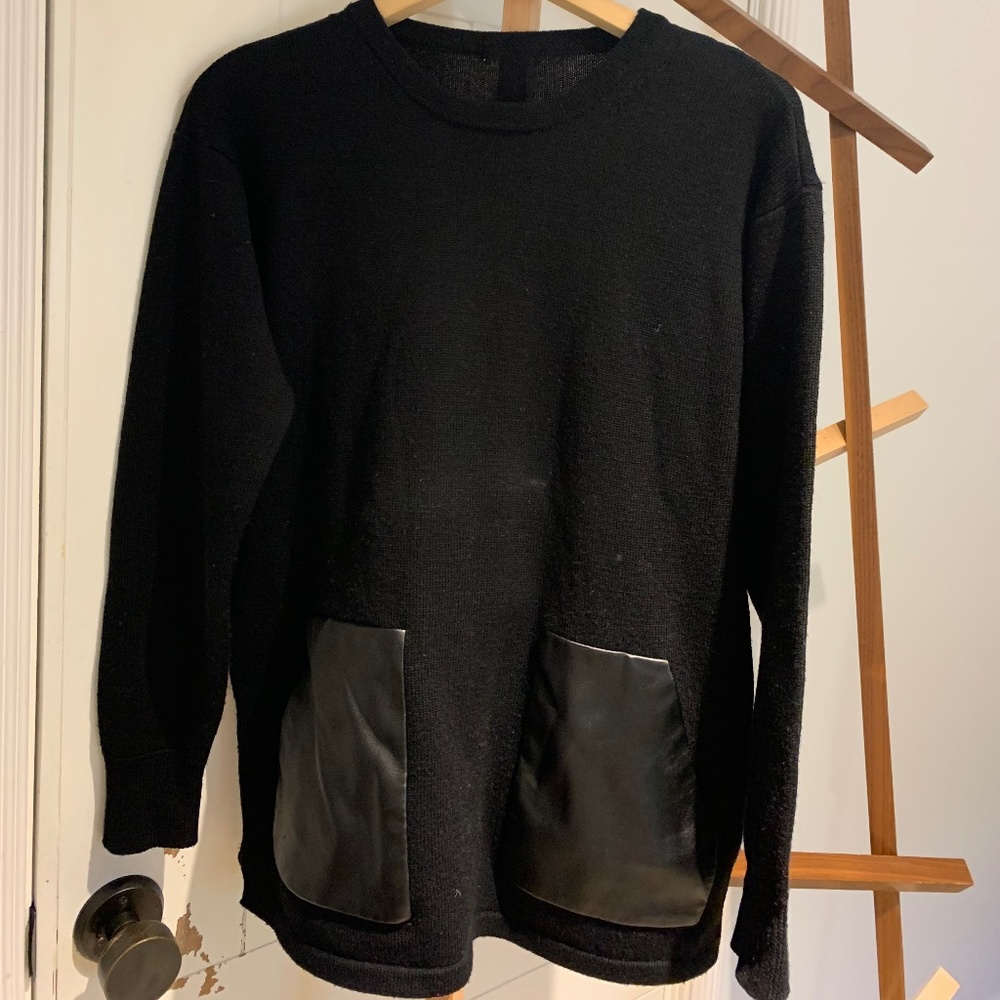 Black Sweater with Leather Pockets